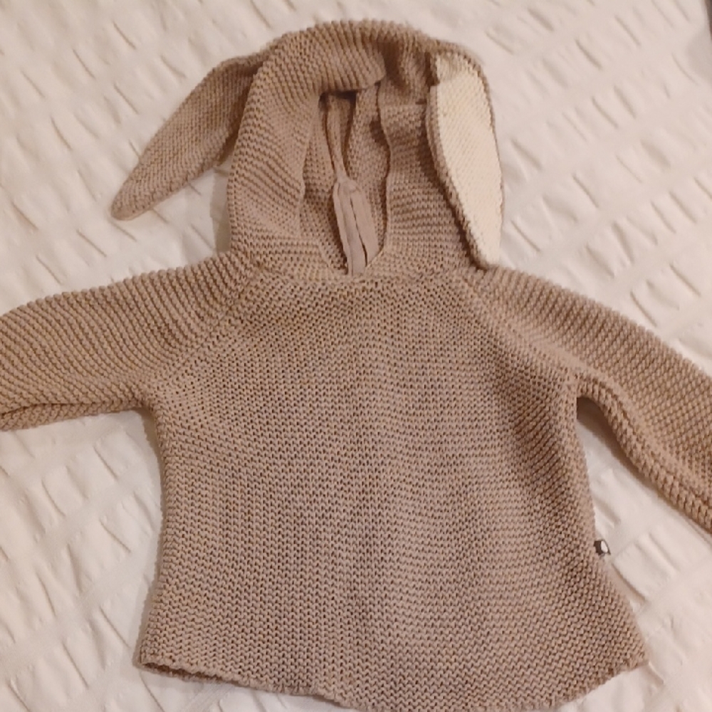 Oeuf Baby Sweater Jacket, Beige, Bunny Ears, Unisex, 12M